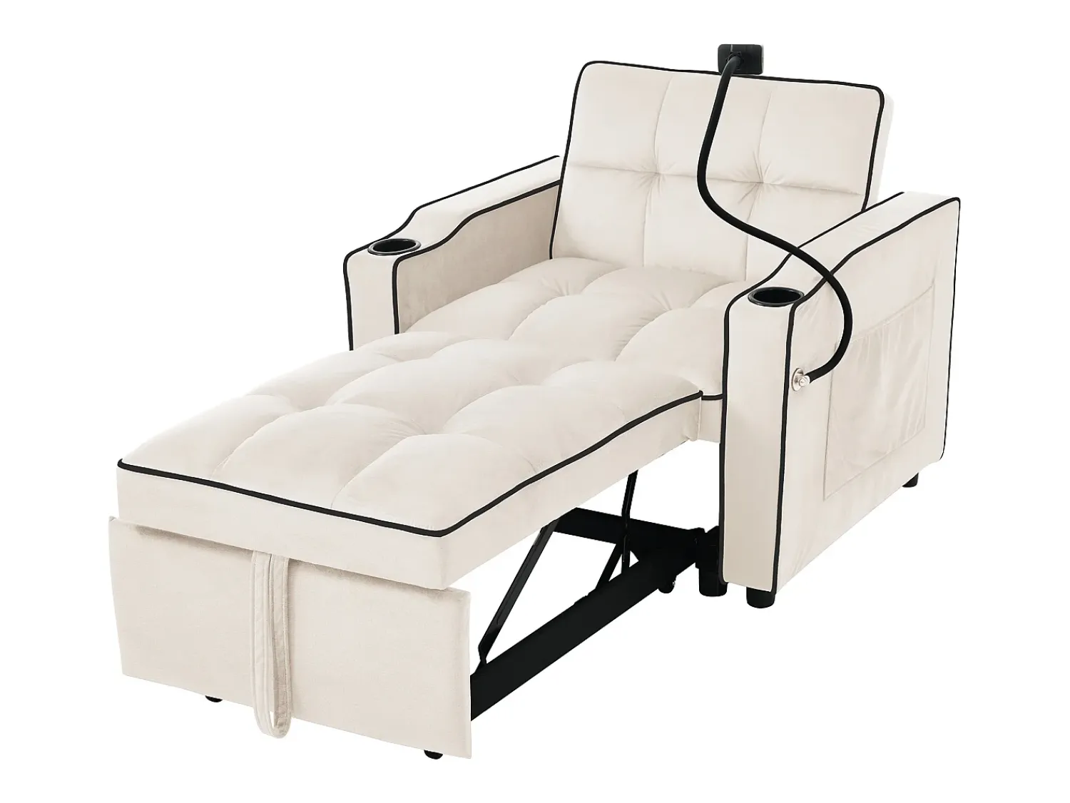 Online Merax Sofá-cama de 1 lugar com porta-copos e suporte para telefone - 83 x 75 x 167 cm - Veludo - Bege