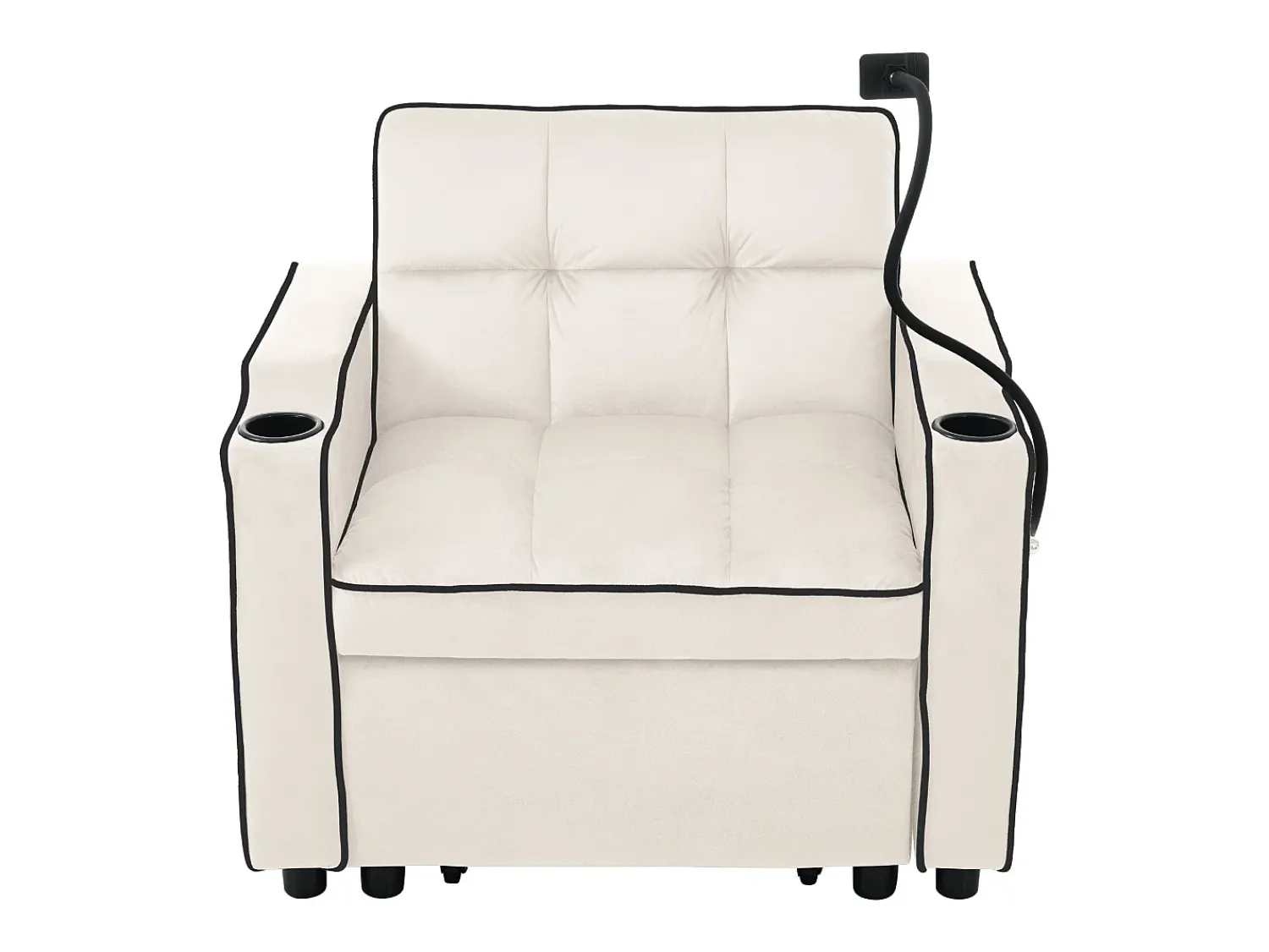 Online Merax Sofá-cama de 1 lugar com porta-copos e suporte para telefone - 83 x 75 x 167 cm - Veludo - Bege