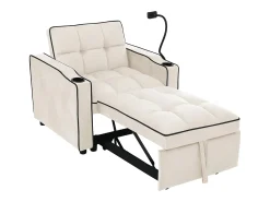 Online Merax Sofá-cama de 1 lugar com porta-copos e suporte para telefone - 83 x 75 x 167 cm - Veludo - Bege