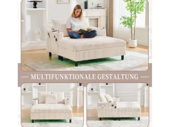 Merax Sofá-cama de 3 lugares - 142 x 128 x 85 cm - com porta-copos + portas USB + LEDs - veludo -^ Sofá