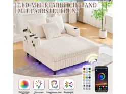 Merax Sofá-cama de 3 lugares - 142 x 128 x 85 cm - com porta-copos + portas USB + LEDs - veludo -^ Sofá
