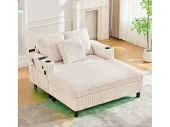 Merax Sofá-cama de 3 lugares - 142 x 128 x 85 cm - com porta-copos + portas USB + LEDs - veludo -^ Sofá