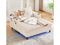 Merax Sofá-cama de 3 lugares - 142 x 128 x 85 cm - com porta-copos + portas USB + LEDs - veludo -^ Sofá