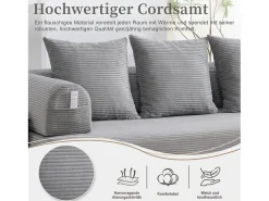 Merax Sofá-cama de 3 lugares - 200 x 94 x 67 cm - com bolsos laterais + 3 almofadas - veludo - cinza claro^ Sofá