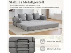 Merax Sofá-cama de 3 lugares - 200 x 94 x 67 cm - com bolsos laterais + 3 almofadas - veludo - cinza claro^ Sofá