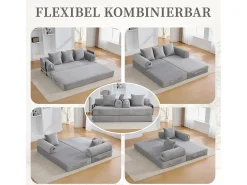 Merax Sofá-cama de 3 lugares - 200 x 94 x 67 cm - com bolsos laterais + 3 almofadas - veludo - cinza claro^ Sofá