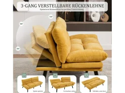 Sofá*Merax Sofá-cama de 2 lugares - 165 x 90 x 76 cm - com encosto e braços ajustáveis - Microfibra - Amarelo