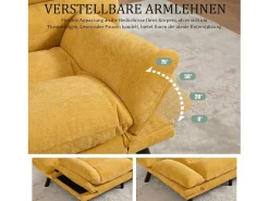 Sofá*Merax Sofá-cama de 2 lugares - 165 x 90 x 76 cm - com encosto e braços ajustáveis - Microfibra - Amarelo