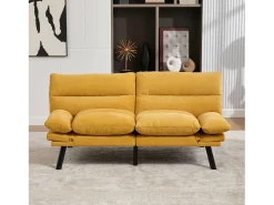 Sofá*Merax Sofá-cama de 2 lugares - 165 x 90 x 76 cm - com encosto e braços ajustáveis - Microfibra - Amarelo