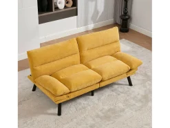 Sofá*Merax Sofá-cama de 2 lugares - 165 x 90 x 76 cm - com encosto e braços ajustáveis - Microfibra - Amarelo