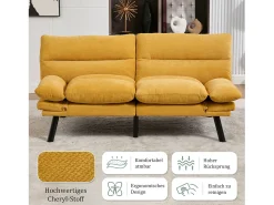 Sofá*Merax Sofá-cama de 2 lugares - 165 x 90 x 76 cm - com encosto e braços ajustáveis - Microfibra - Amarelo