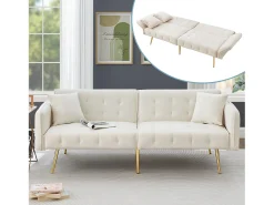 Sofá*Merax Sofá-cama de 2 lugares - 178 x 82 x 70 cm - com encosto e braços ajustáveis - veludo - Branco