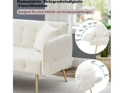 Sofá*Merax Sofá-cama de 2 lugares - 178 x 82 x 70 cm - com encosto e braços ajustáveis - veludo - Branco