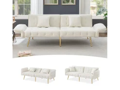 Sofá*Merax Sofá-cama de 2 lugares - 178 x 82 x 70 cm - com encosto e braços ajustáveis - veludo - Branco