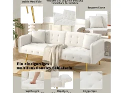 Sofá*Merax Sofá-cama de 2 lugares - 178 x 82 x 70 cm - com encosto e braços ajustáveis - veludo - Branco