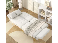 Sofá*Merax Sofá-cama de 2 lugares - 178 x 82 x 70 cm - com encosto e braços ajustáveis - veludo - Branco