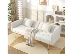 Sofá*Merax Sofá-cama de 2 lugares - 178 x 82 x 70 cm - com encosto e braços ajustáveis - veludo - Branco
