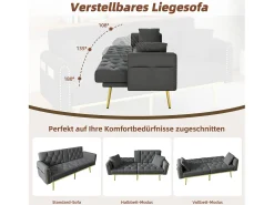 Sofá*Merax Sofá-cama de 2 lugares - 175 x 80 x 73,5 cm - 3 posições reclináveis e com porta-copos - veludo - cinza Cinzento