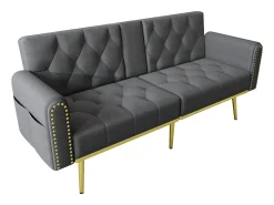 Sofá*Merax Sofá-cama de 2 lugares - 175 x 80 x 73,5 cm - 3 posições reclináveis e com porta-copos - veludo - cinza Cinzento