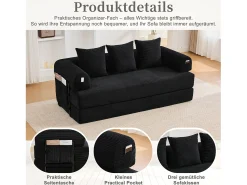 Discount Merax Sofá-cama de 3 lugares - 200 x 94 x 67 cm - com bolsos laterais + 3 almofadas - veludo - Preto