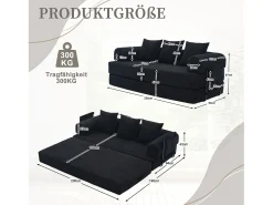 Discount Merax Sofá-cama de 3 lugares - 200 x 94 x 67 cm - com bolsos laterais + 3 almofadas - veludo - Preto