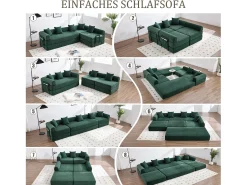 Outlet Merax Sofá-cama de 4 lugares - 270 x 180 x 64 cm - design modular - veludo - Verde