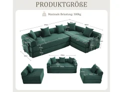 Outlet Merax Sofá-cama de 4 lugares - 270 x 180 x 64 cm - design modular - veludo - Verde