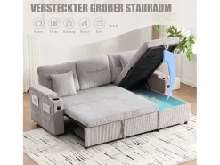 New Merax Sofá-cama de 3 lugares - 212,5 x 136 x 86 cm - com porta-copos + porta USB + espaço de armazenamento - sofá-cama retrátil - linho - cinza claro Cinzento claro