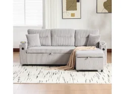 New Merax Sofá-cama de 3 lugares - 212,5 x 136 x 86 cm - com porta-copos + porta USB + espaço de armazenamento - sofá-cama retrátil - linho - cinza claro Cinzento claro