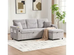 New Merax Sofá-cama de 3 lugares - 212,5 x 136 x 86 cm - com porta-copos + porta USB + espaço de armazenamento - sofá-cama retrátil - linho - cinza claro Cinzento claro