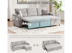 New Merax Sofá-cama de 3 lugares - 212,5 x 136 x 86 cm - com porta-copos + porta USB + espaço de armazenamento - sofá-cama retrátil - linho - cinza claro Cinzento claro