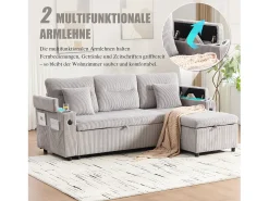 New Merax Sofá-cama de 3 lugares - 212,5 x 136 x 86 cm - com porta-copos + porta USB + espaço de armazenamento - sofá-cama retrátil - linho - cinza claro Cinzento claro