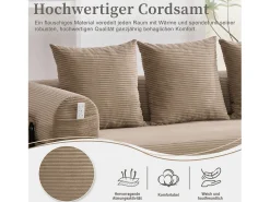 Sofá*Merax Sofá-cama de 3 lugares - 200 x 94 x 67 cm - com bolsos laterais + 3 almofadas - veludo - cáqui Caqui