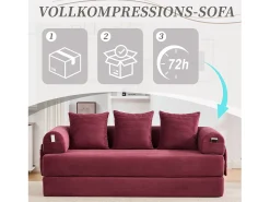 Merax Sofá-cama de 3 lugares - 200 x 94 x 67 cm - com bolsos laterais + 3 almofadas - veludo -^ Sofá