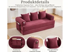 Merax Sofá-cama de 3 lugares - 200 x 94 x 67 cm - com bolsos laterais + 3 almofadas - veludo -^ Sofá