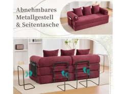 Merax Sofá-cama de 3 lugares - 200 x 94 x 67 cm - com bolsos laterais + 3 almofadas - veludo -^ Sofá