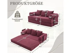 Merax Sofá-cama de 3 lugares - 200 x 94 x 67 cm - com bolsos laterais + 3 almofadas - veludo -^ Sofá