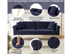 Sofá*Merax Sofá-cama de 2 lugares - 173 x 75 x 70 cm - Encosto ajustável em 3 posições + pés de metal dourado - veludo - escuro Azul