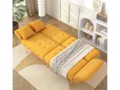 Sale Merax Sofá-cama de 2 lugares - 178 x 82 x 70 cm - com encosto e braços ajustáveis - veludo - Amarelo