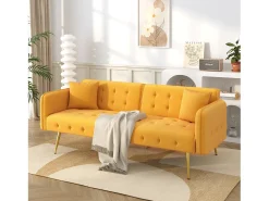 Sale Merax Sofá-cama de 2 lugares - 178 x 82 x 70 cm - com encosto e braços ajustáveis - veludo - Amarelo