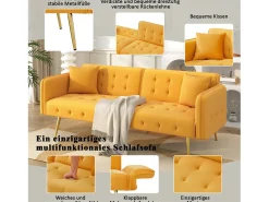 Sale Merax Sofá-cama de 2 lugares - 178 x 82 x 70 cm - com encosto e braços ajustáveis - veludo - Amarelo