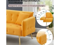 Sale Merax Sofá-cama de 2 lugares - 178 x 82 x 70 cm - com encosto e braços ajustáveis - veludo - Amarelo