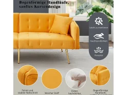 Sale Merax Sofá-cama de 2 lugares - 178 x 82 x 70 cm - com encosto e braços ajustáveis - veludo - Amarelo