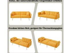 Sale Merax Sofá-cama de 2 lugares - 178 x 82 x 70 cm - com encosto e braços ajustáveis - veludo - Amarelo