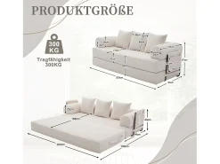Sofá|Merax Sofá-cama de 3 lugares - 200 x 94 x 67 cm - com bolsos laterais + 3 almofadas - veludo - Bege