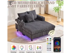 Sofá*Merax Sofá-cama de 3 lugares - 142 x 128 x 85 cm - com porta-copos + portas USB + LEDs - veludo - cinza escuro Cinzento