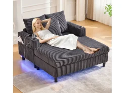 Sofá*Merax Sofá-cama de 3 lugares - 142 x 128 x 85 cm - com porta-copos + portas USB + LEDs - veludo - cinza escuro Cinzento