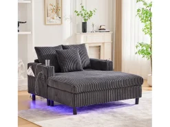 Sofá*Merax Sofá-cama de 3 lugares - 142 x 128 x 85 cm - com porta-copos + portas USB + LEDs - veludo - cinza escuro Cinzento