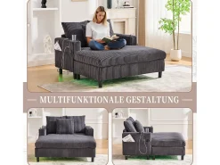 Sofá*Merax Sofá-cama de 3 lugares - 142 x 128 x 85 cm - com porta-copos + portas USB + LEDs - veludo - cinza escuro Cinzento