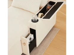 New Merax Sofá-cama de 4 lugares - 272 x 131 x 84 cm - com porta-copos + espaço de armazenamento + almofadas - veludo - Bege